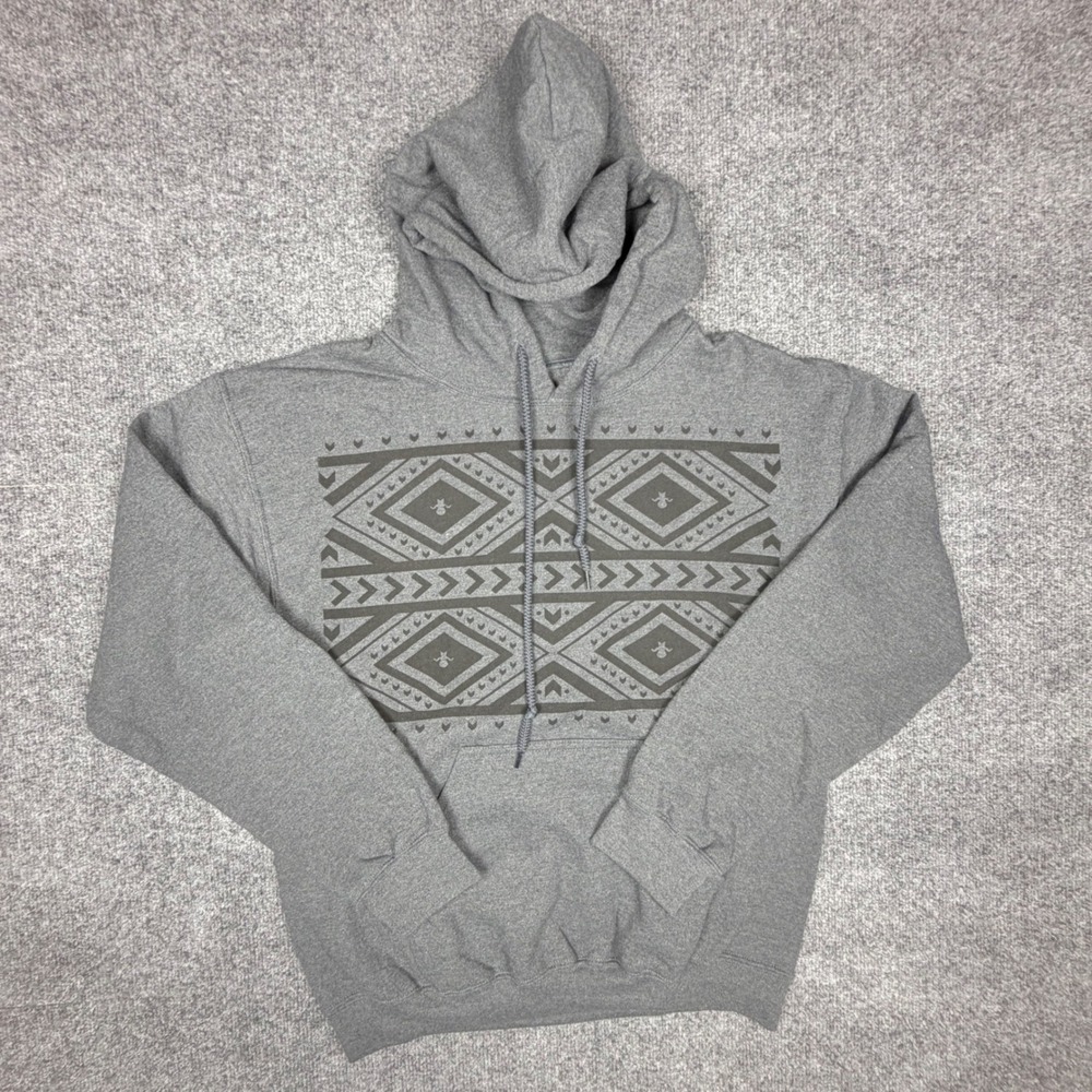 Only NY Mens Tribal Geometric Graphic Hoodie Gray Pullover Sweatshirt Small NWOT